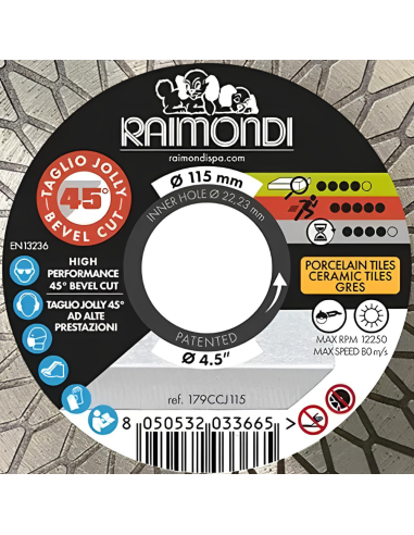 Disco Diamantato Diametro 115mm Taglio Jolly 45° F22,2mm Smussatura 