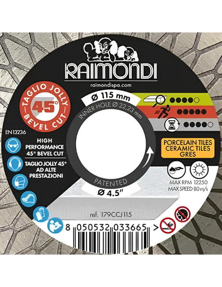 Disco Diamantato Diametro 115mm Taglio Jolly 45° F22,2mm Smussatura 