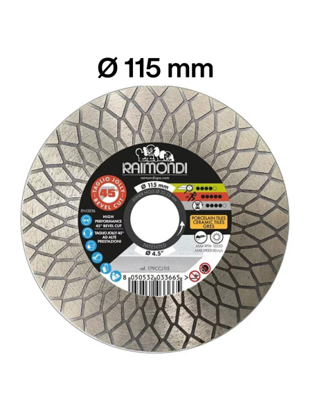 Disco Diamantato Diametro 115mm Taglio Jolly 45° F22,2mm Smussatura 