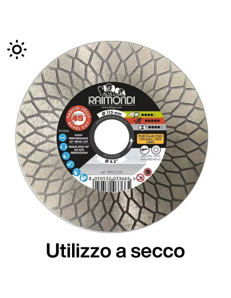 Disco Diamantato Diametro 115mm Taglio Jolly 45° F22,2mm Smussatura 