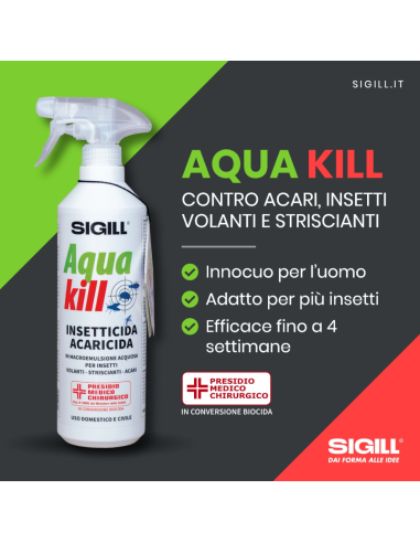 Insetticida Acaricida Acqua Kill Contro Insetti Striscianti Volanti Acari 750 ml