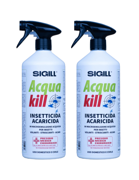 Insetticida Acaricida Acqua Kill Insetti Striscianti Volanti Acari 750ml 2 Pezzi