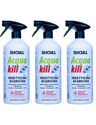 Insetticida Acaricida Acqua Kill Insetti Striscianti Volanti Acari 750ml 3 Pezzi