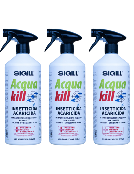 Insetticida Acaricida Acqua Kill Insetti Striscianti Volanti Acari 750ml 3 Pezzi