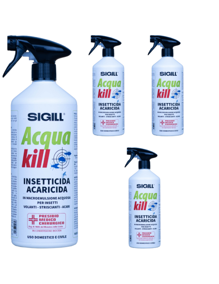 Insetticida Acaricida Acqua Kill Insetti Striscianti Volanti Acari 750ml 4 Pezzi