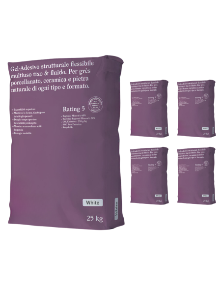 Gel Adesivo Strutturale Flessibile Bianco 25 Kg Incollaggio Confezione 5 Sacchi