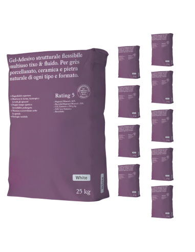 Gel Adesivo Strutturale Flessibile Bianco 25 Kg Incollaggio Confezione 10 Sacchi