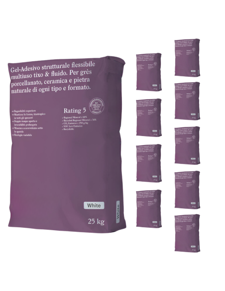 Gel Adesivo Strutturale Flessibile Bianco 25 Kg Incollaggio Confezione 10 Sacchi