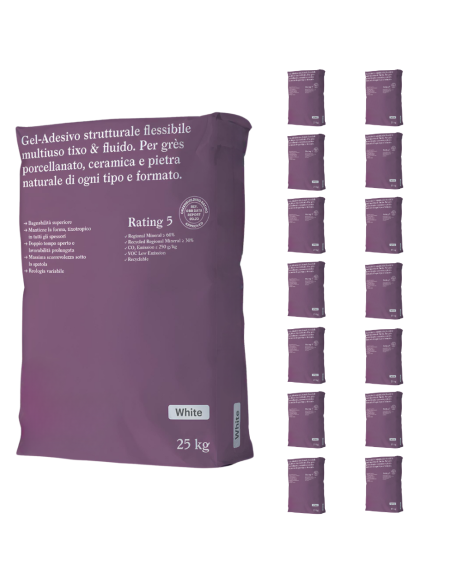 Gel Adesivo Strutturale Flessibile Bianco 25 Kg Incollaggio Confezione 15 Sacchi