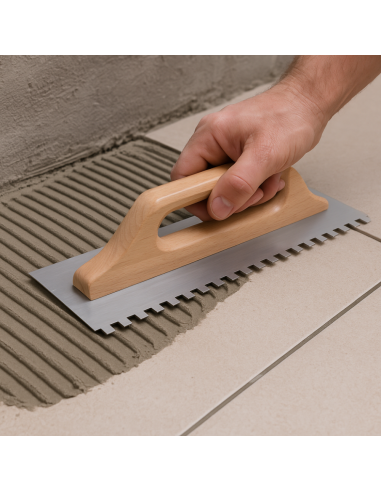 Spatola Dentata Acciaio 48x13cm Impugnatura Legno Cerato 10x10mm 