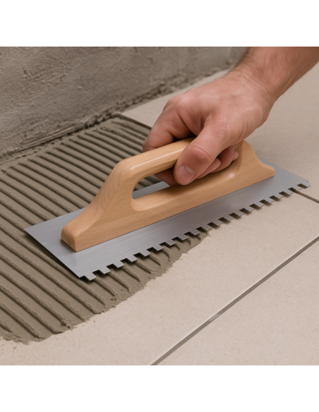 Spatola Dentata Acciaio 48x13cm Impugnatura Legno Cerato 10x10mm 