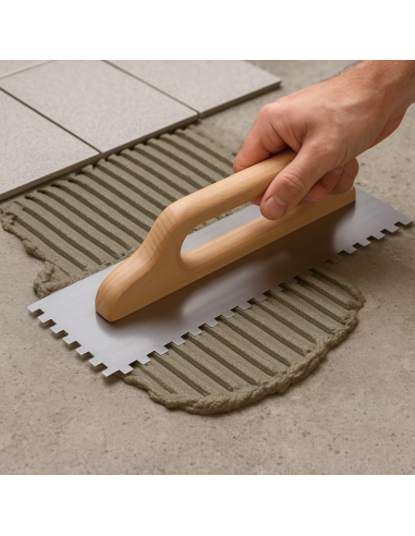 Spatola Dentata Acciaio 48x13cm Impugnatura Legno Cerato 10x10mm 