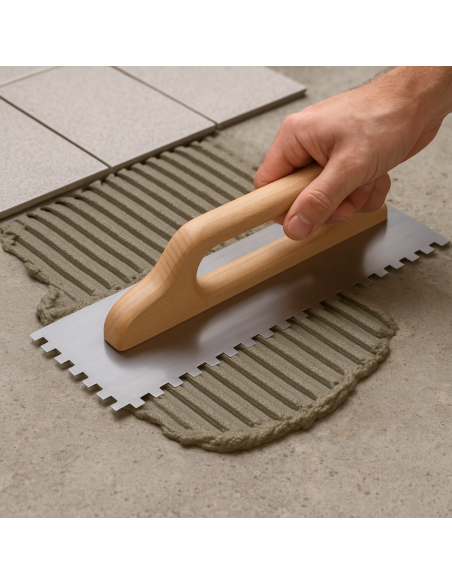 Spatola Dentata Acciaio 48x13cm Impugnatura Legno Cerato 10x10mm 