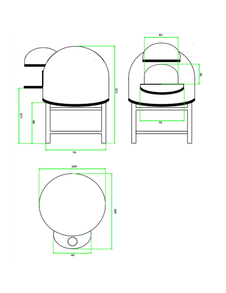 Forno Legna Artigianale Diametro 100 cm Capienza 3/4 pizze Vietri Con Base Ferro