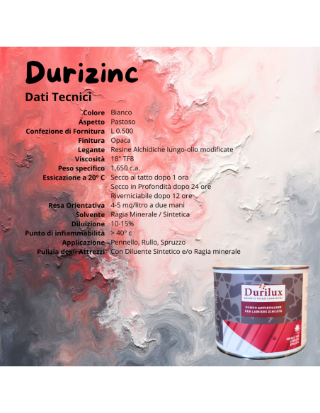 Durizinc Fondo Ancorante Antiruggine Lamiere Zincate Natura Alchidica Diluibile
