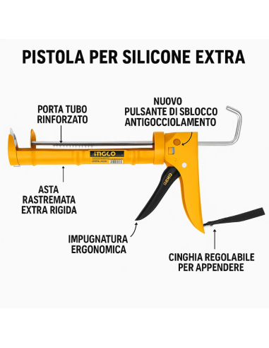  Pistola Silicone Extra Spessore 1MM Asta Dentellata Applicazione Siliconi  