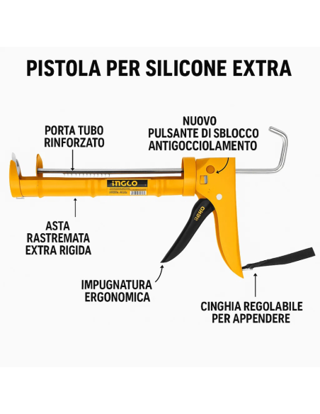  Pistola Silicone Extra Spessore 1MM Asta Dentellata Applicazione Siliconi  