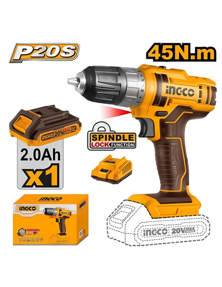 Trapano A Batteria 20V Inclusa Batteria 2Ah Caricabatterie Foratura  