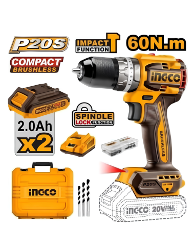 Trapano Percussione 20V 1 Caricabatterie 2 Batterie 2Ah Valigetta Inclusi  