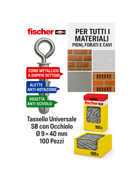 Tassello Espansione Occhiolo Aperto Fissaggi Fischer SB 9/1 (9mm) 100 pz