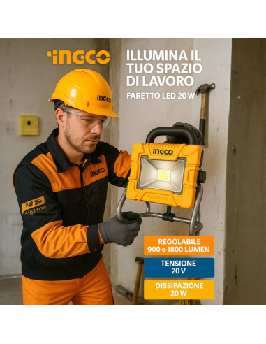 Faretto Led Da Lavoro Portatile A Batteria 20V Nudo 1800 Lumen  