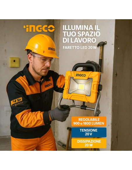 Faretto Led Da Lavoro Portatile A Batteria 20V Nudo 1800 Lumen  
