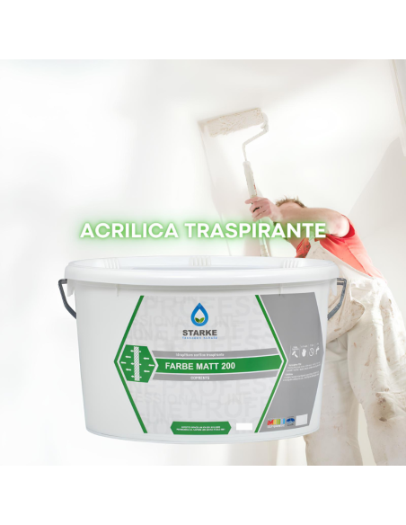 Farbe Matt 200 Pittura Acrilica Coprente Traspirante Bassa Lavabilità Interni