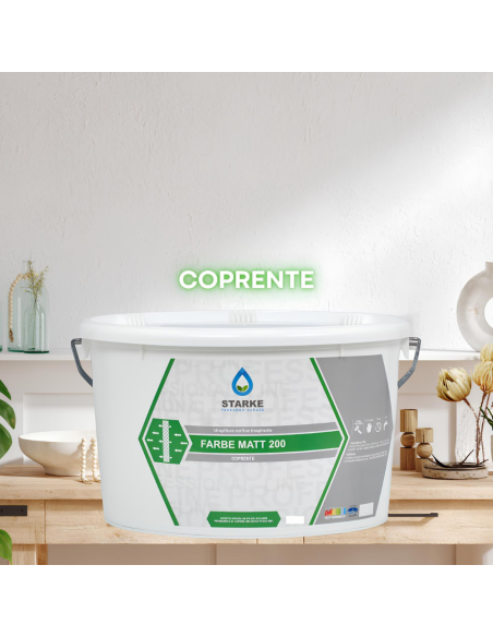 Farbe Matt 200 Pittura Acrilica Coprente Traspirante Bassa Lavabilità Interni