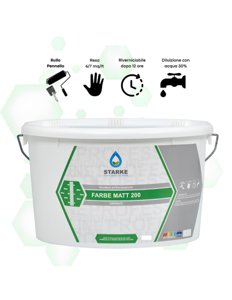 Farbe Matt 200 Pittura Acrilica Coprente Traspirante Bassa Lavabilità Interni