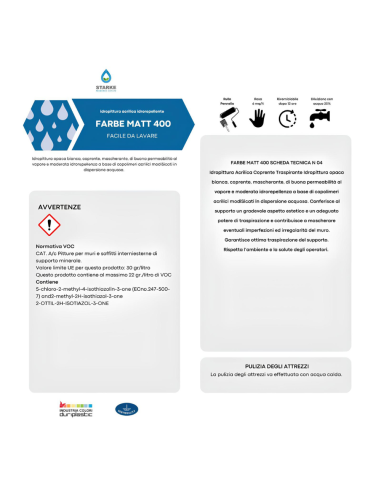 Farbe Matt 400 Pittura Acrilica Idrorepellente Coprente Traspirante Interni