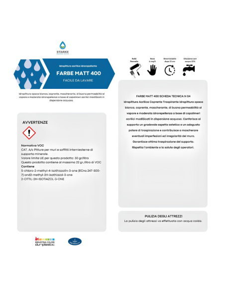 Farbe Matt 400 Pittura Acrilica Idrorepellente Coprente Traspirante Interni