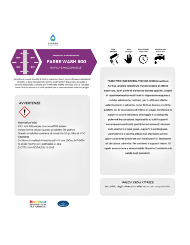 Farbe Wash 500 Idropittura Acrilica Lavabile Coprente Rapida Essiccazione
