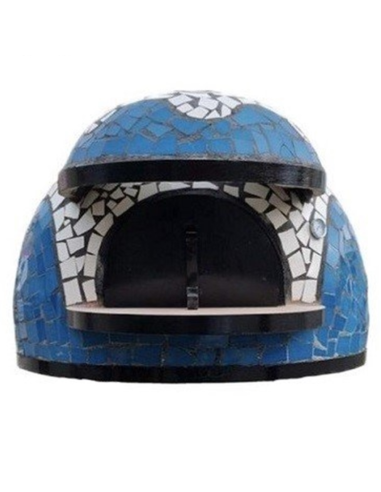 Forno A Legna Artigianale Rivestimento Mosaico Bianco Azzurro Pizza Linea Wave - FORTUNATO