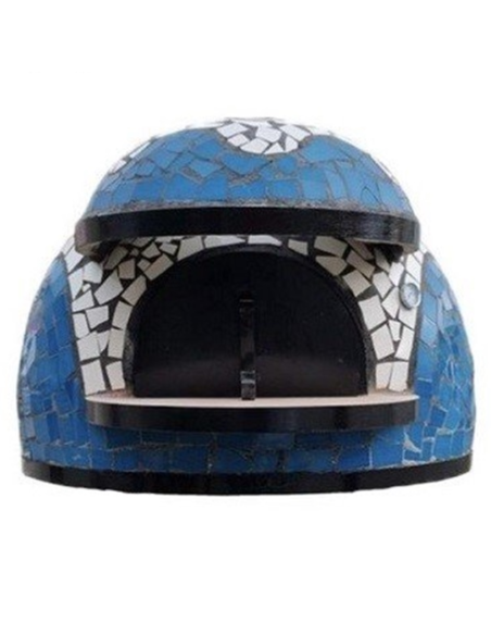 Forno A Legna Artigianale Rivestimento Mosaico Bianco Azzurro Pizza Linea Wave - FORTUNATO