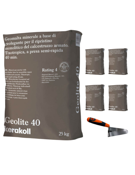 Geomalta Minerale Tixotropica 5 Sacchi Da 25 kg Cazzuola Punta Tonda 16 cm