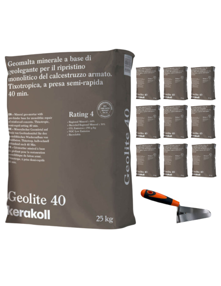 Geomalta Minerale Tixotropica 10 Sacchi Da 25 kg Cazzuola Punta Tonda 16 cm