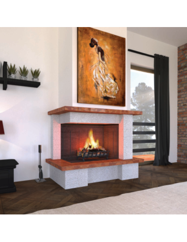 Camino Amsterdam Con Rivestimento Pietra Marmo Focolare Refrattario DS90 Parete