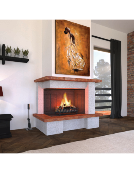 Camino Amsterdam Con Rivestimento Pietra Marmo Focolare Refrattario DS90 Parete