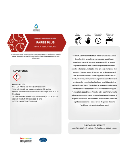 Farbe Plus Pittura Murale Acrilica Superlavabile Eccellente Copertura Opacità