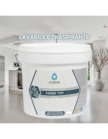 Farbe Top Pittura Murale Superlavabile Igienizzante Antimuffa Ottima Copertura