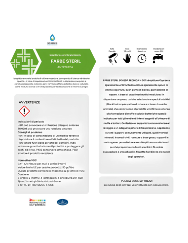 Farbe Steril Pittura Coprente Igienizzante Antimuffa Opaca Permeabile Vapore