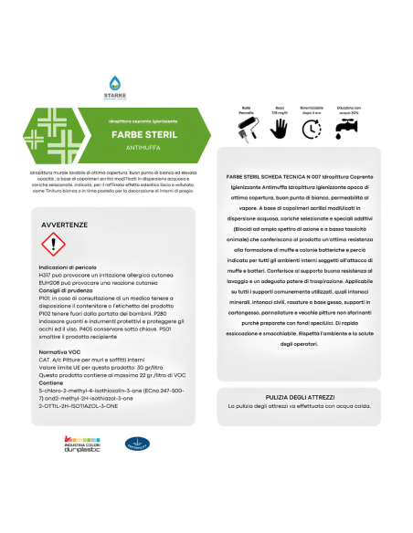 Farbe Steril Pittura Coprente Igienizzante Antimuffa Opaca Permeabile Vapore