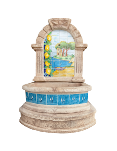 Fontana Spagnola Modello Vietri Maiolica H120xL80xP45 Cm Cemento Effetto Pietra