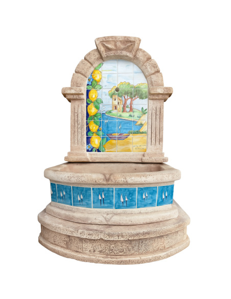 Fontana Spagnola Modello Vietri Maiolica H120xL80xP45 Cm Cemento Effetto Pietra