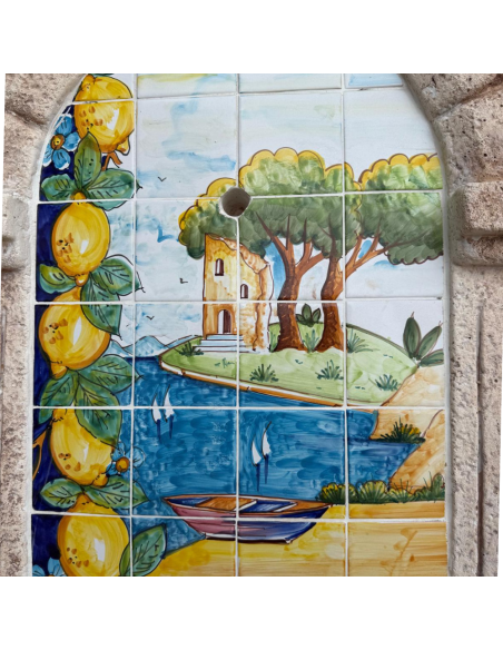 Fontana Spagnola Modello Vietri Maiolica H120xL80xP45 Cm Cemento Effetto Pietra