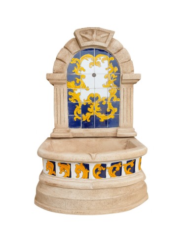 Fontana Spagnola Modello Barocco Maiolica H120xL80xP45 Cm Cemento Effetto Pietra