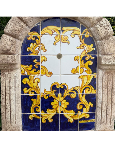 Fontana Spagnola Modello Barocco Maiolica H120xL80xP45 Cm Cemento Effetto Pietra