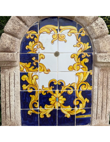 Fontana Spagnola Modello Barocco Maiolica H120xL80xP45 Cm Cemento Effetto Pietra