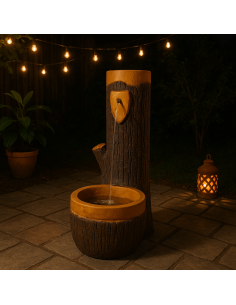 Fontana Finto Legno Grande H120 x L45 x P70 cm Esterni Cemento Effetto Naturale 2