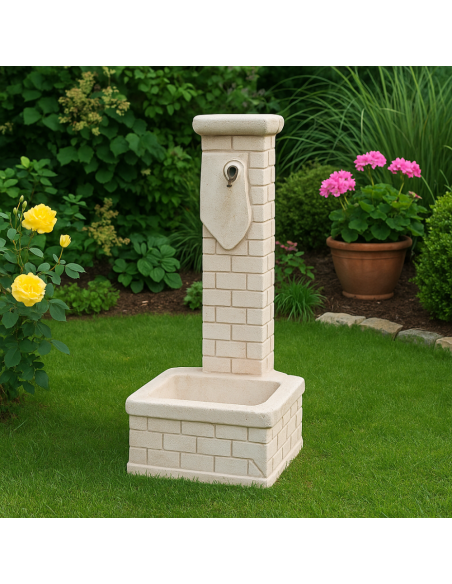 Fontana Decorativa Mattone Giardino Cemento Effetto Mattoni H 90 L 35 P 50 Cm